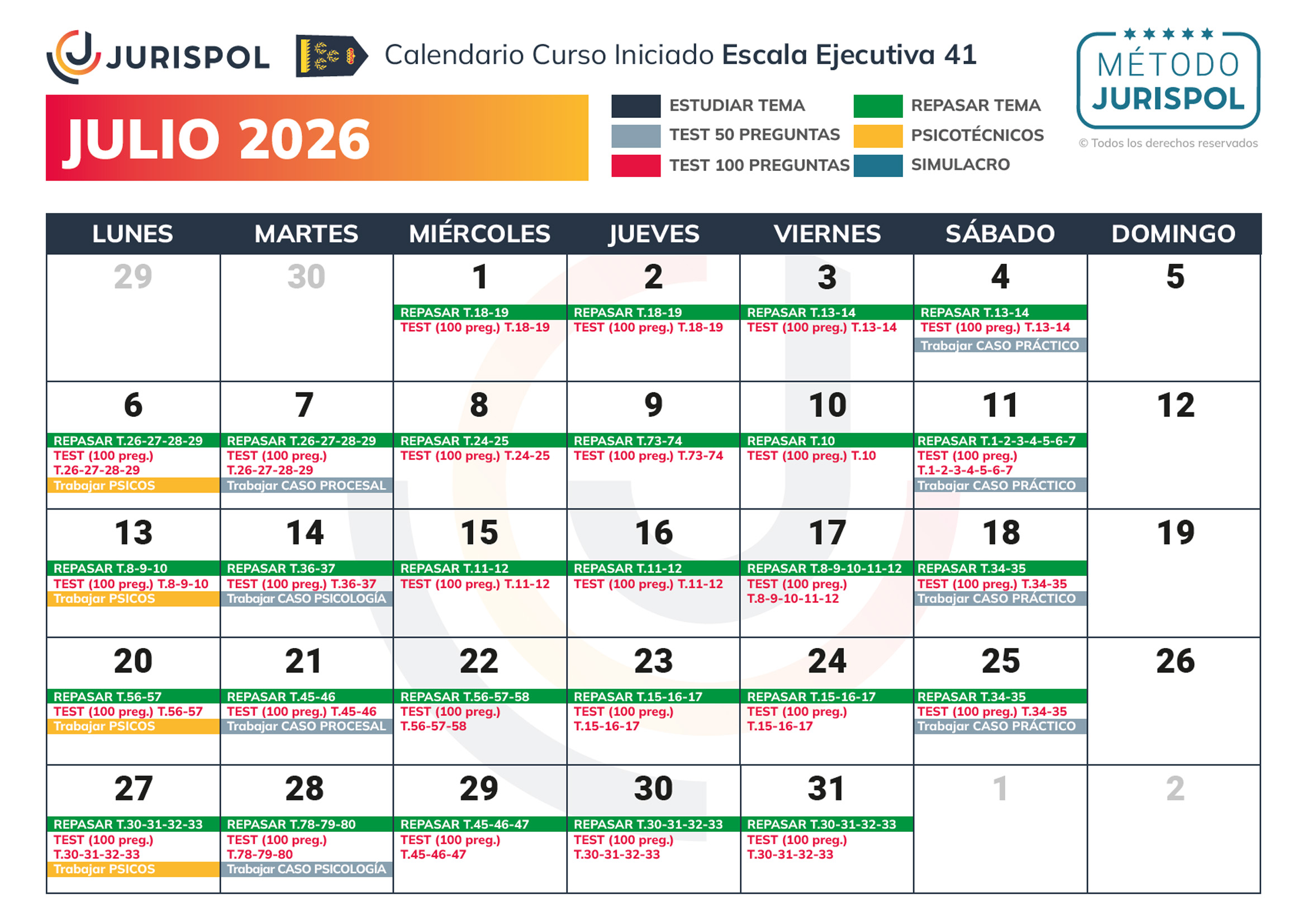 Calendario de estudio